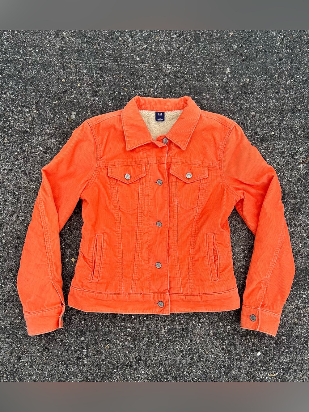Y2K Gap Corduroy Jacket Coral Orange Fleece Lined Vintage Women’s Medium